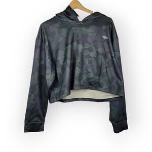 Earth Republic Camo Cropped Hoodie Sweatshirt Women's Size XL Arm Green